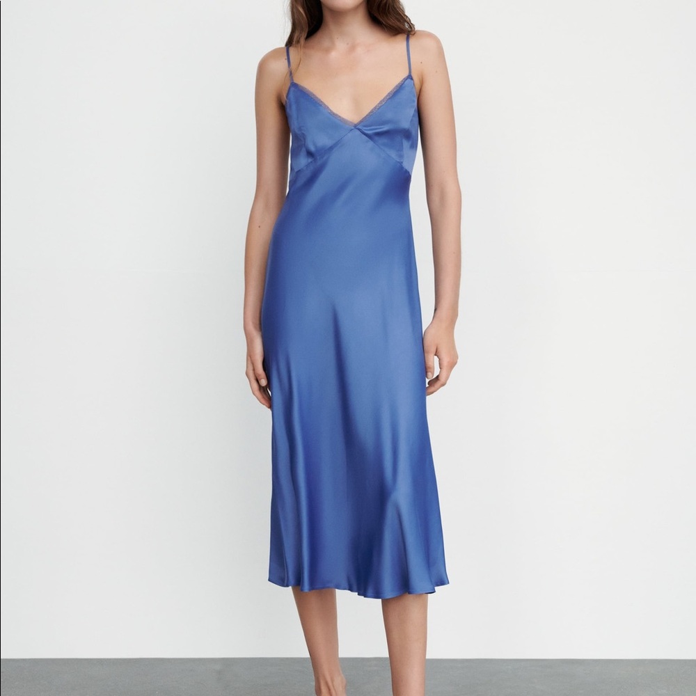 Zara Satin Slip Midi Dress